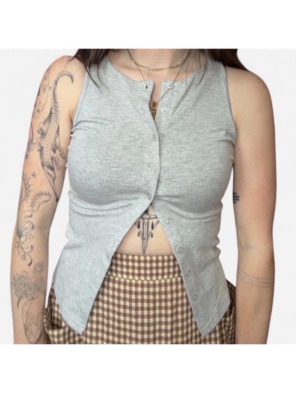 Grey tank top with button detail #greytop